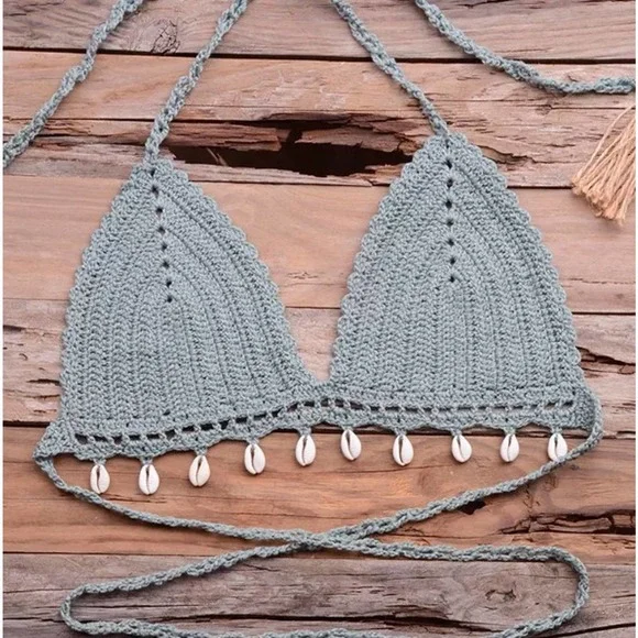 Mint Green SEXY Seashell Crochet Wrap Around Waist & Neck Tie TOP ONLY NEW!🐚 - Picture 14 of 14